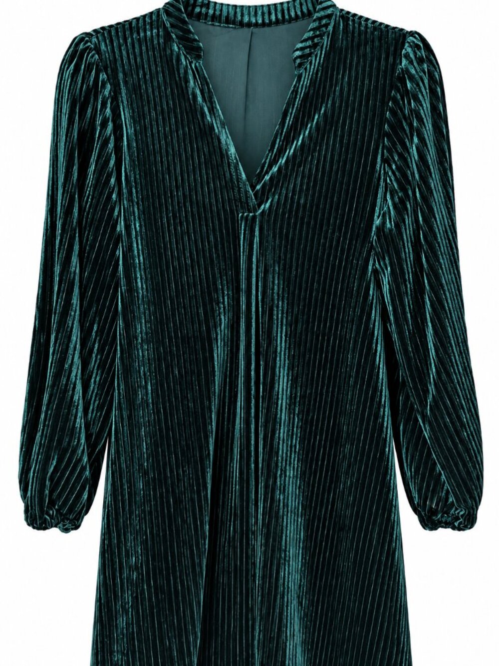 Emerald Velvet Pleated Long Sleeve V Neck Dress Size L